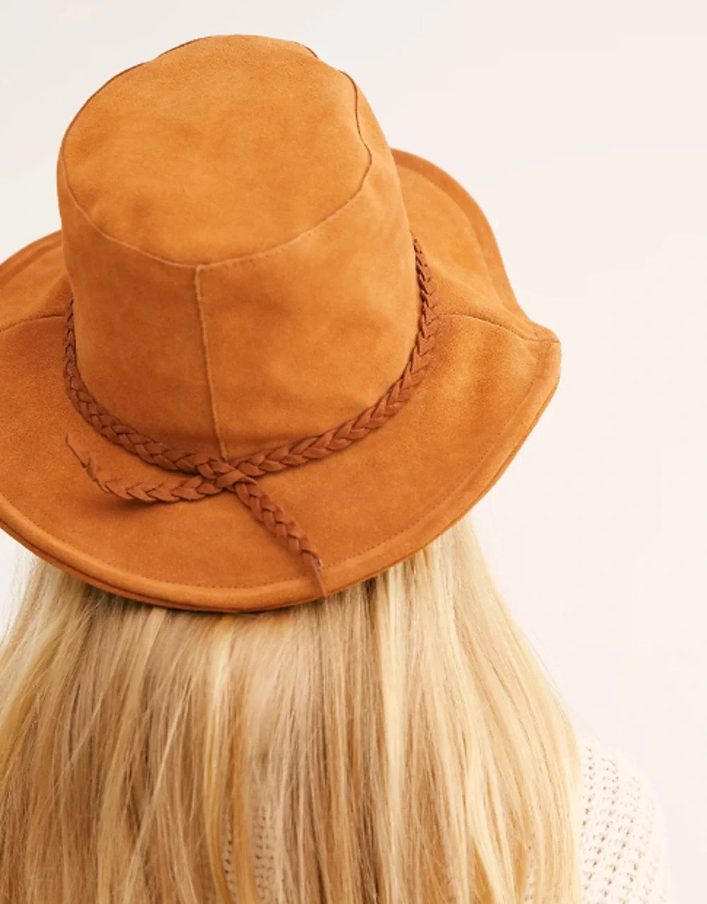 FREE PEOPLE Hat OS Tennessee Suede Leather Floppy Bucket Cap Braided Band Brown